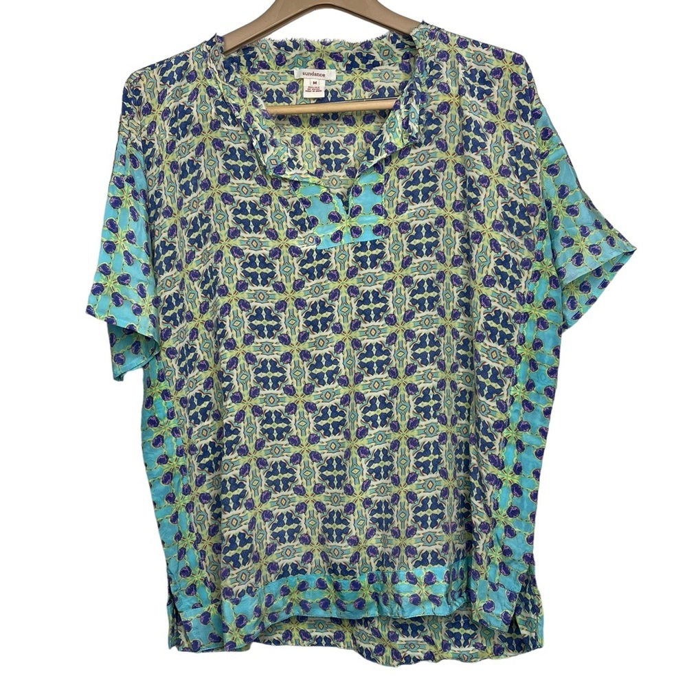 Sundance Catalog Silk Shirt Womens Top colorful floral xsmall